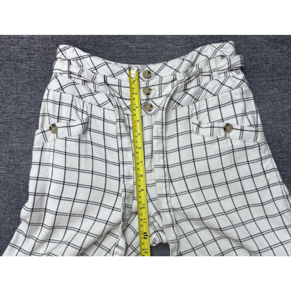 Anthropologie Cream Windowpane Linen Plaid Wide Leg Pant Size 0 - Picture 7 of 11